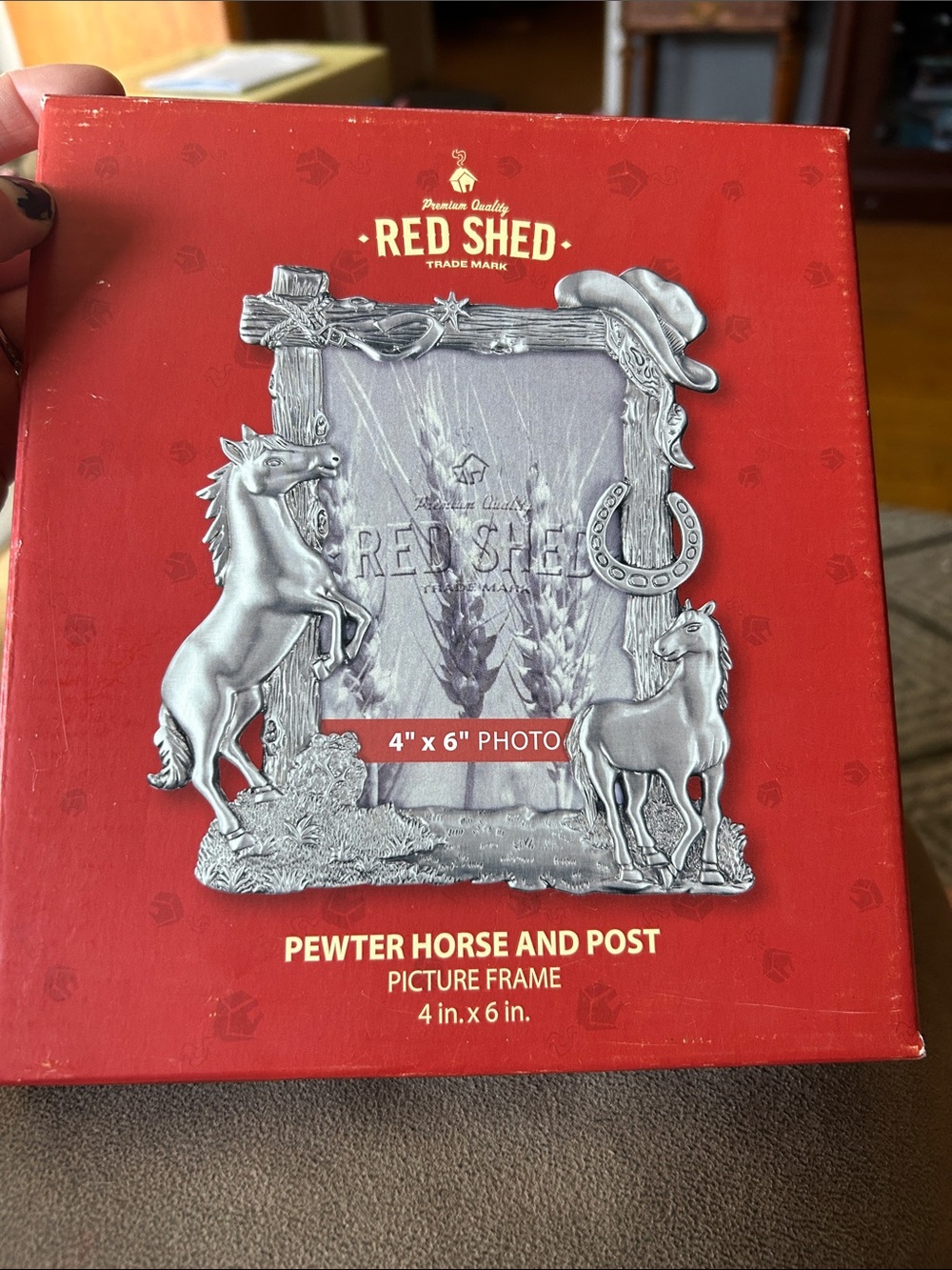 Pewter Horse & Post 4x6 Photo Frame - Red
